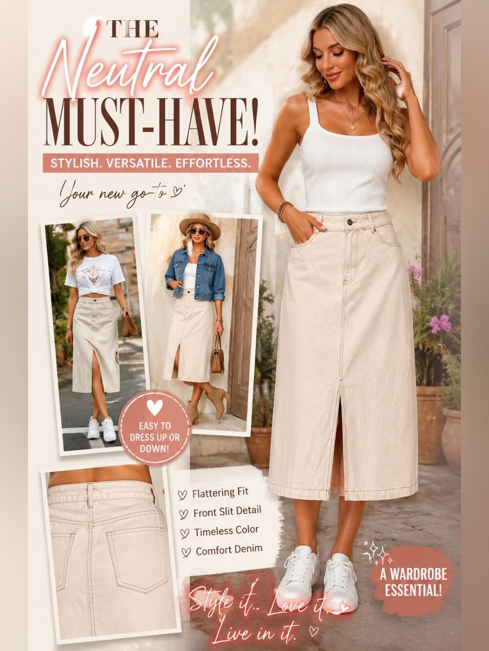 Velvet Heart NWT Cream Denim Maxi Skirt Size Small